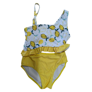 OEM Asymmetric Lemon Print Girls Swimwear Set