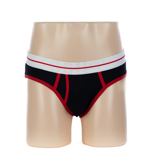 Men's Cotton Black And Red Brief With Openfly (JMC12008)