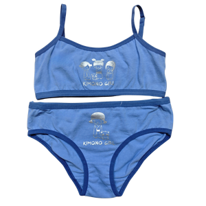 OEM Girls' Blue Cotton Bralette and Panty Set