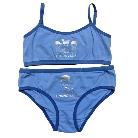 OEM Girls' Blue Cotton Bralette and Panty Set