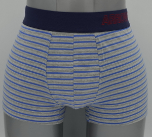 Los pantalones cortos de rayas grises y azules teñidos de hilados de OEM con la cintura del logotipo de Jacquard (JMC11019)