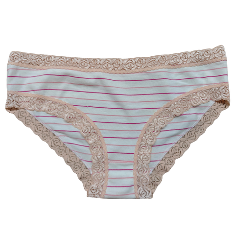 OEM Girl's Blush Ribbon Striped Lace Brief