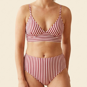 OEM Women's Red and White Nautical Stripe High-Waisted Bikini Set