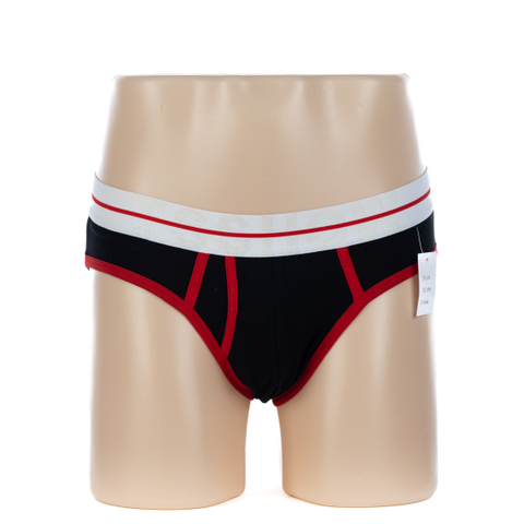 Men's Cotton Black And Red Brief With Openfly (JMC12008)