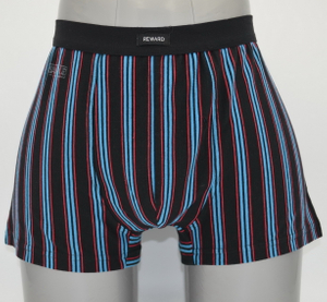 OEM Men's Black Boxer Shorts con rayas teñidas de hilo azul y rojo y cintura suave (JMC11017)