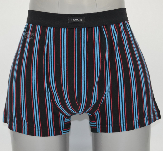 Men's Men's Black Boxer Shorts с синими и красными полосами, окрашенными в пряжу и мягким поясом (JMC11017)