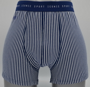 Los pantalones boxer rayados teñidos de hilados para hombres OEM con cintura Jacquard (JMC11013)