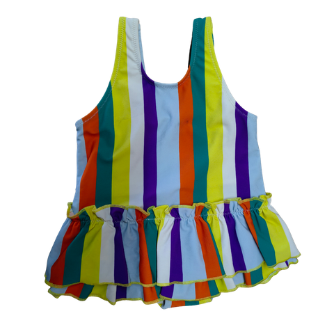 OEM Rainbow Striped Skirted Girls Swimsuit