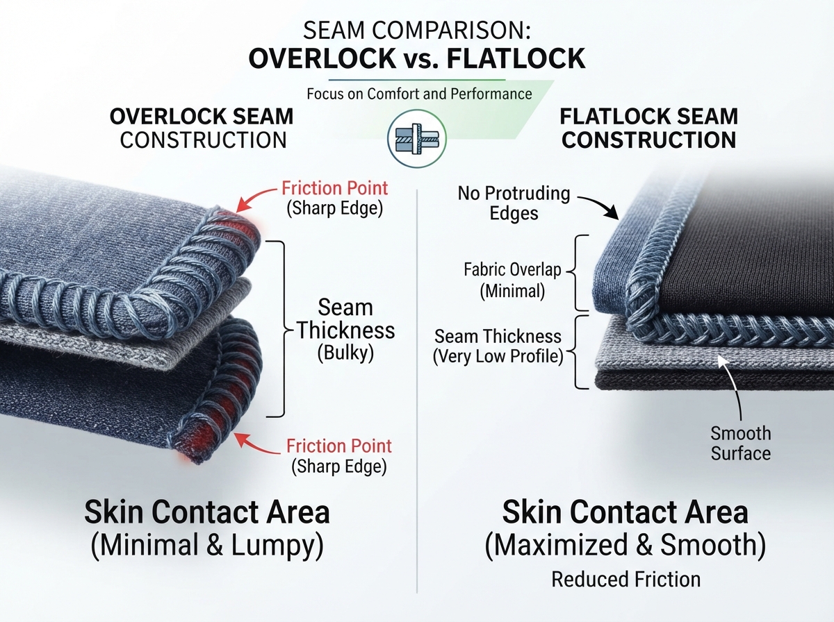 infographic comparing an overlock seam and a flatlock seam