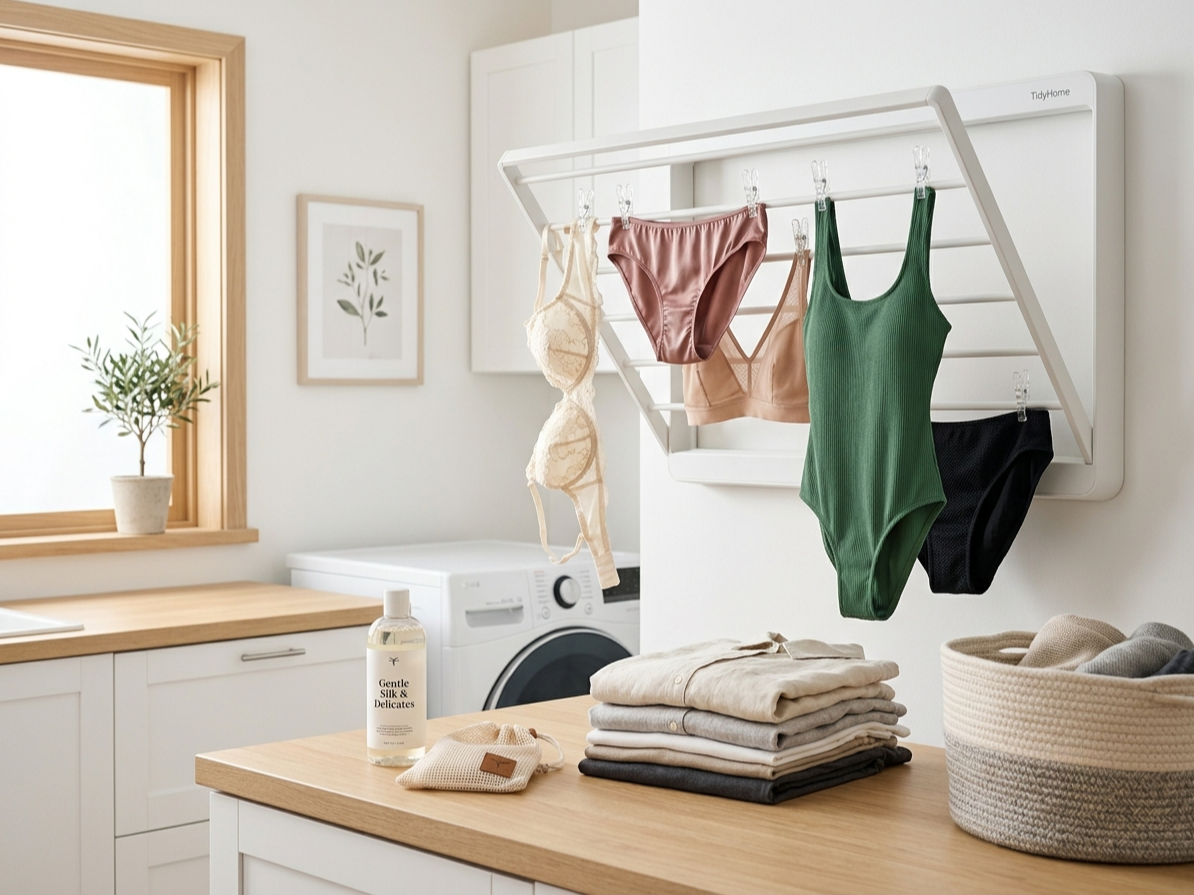 underwear and swimwear hanging to air dry