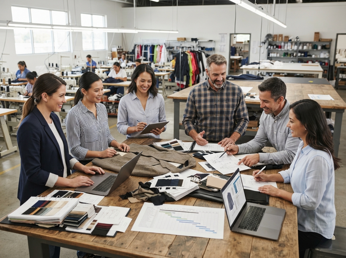apparel brand team and clothing manufacturer working together