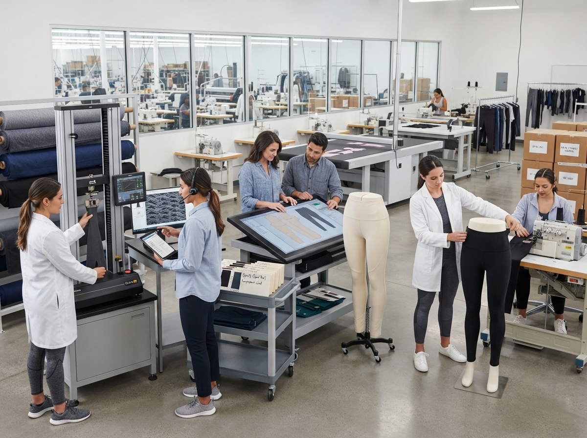 engineers developing squat-proof yoga leggings