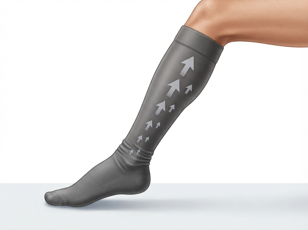 a human lower leg wearing a graduated compression sock