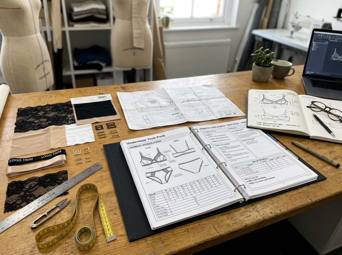 Professional underwear tech pack displayed on a desk