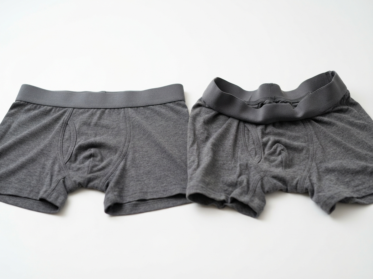 a flat waistband vs a curled and rolled waistband.