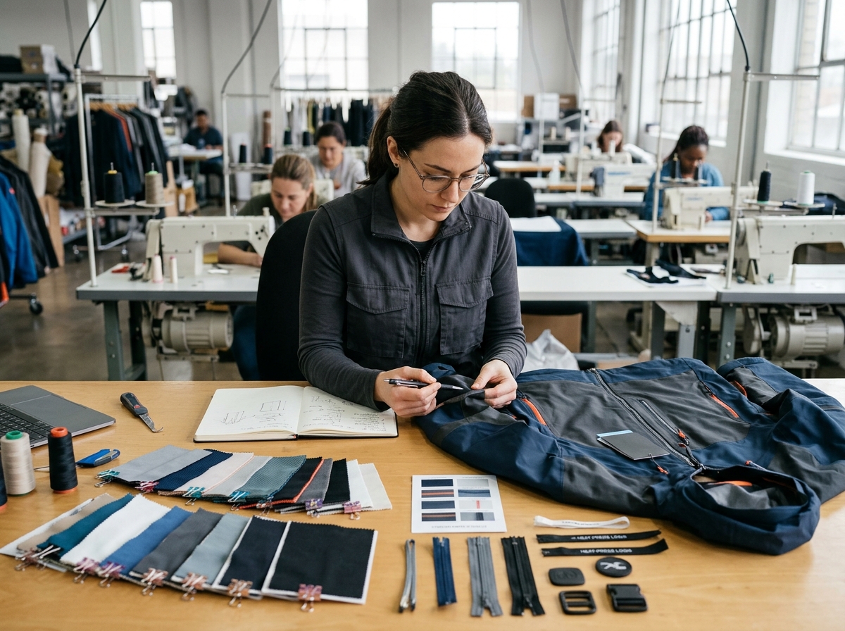 technician examining a technical sportswear sample