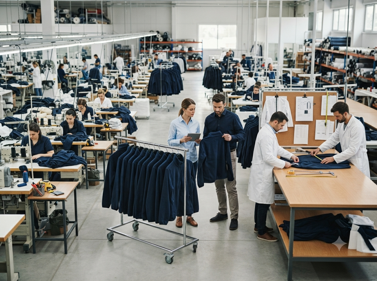 engineers examine the garments
