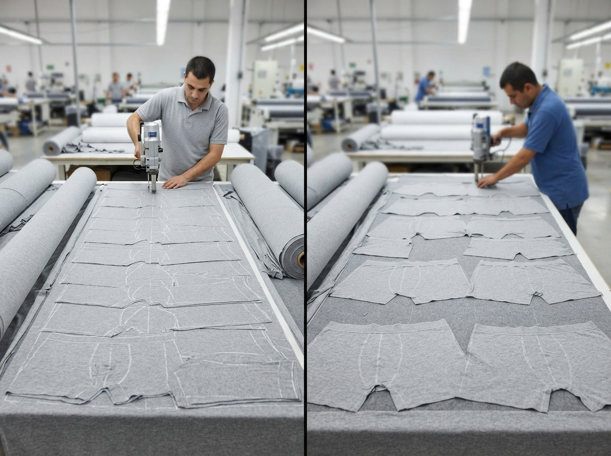 two clothing factories cutting the same garment pattern