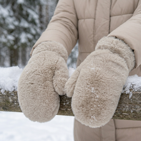 OEM Luxe Faux Fur Trimmed Mitten Gloves