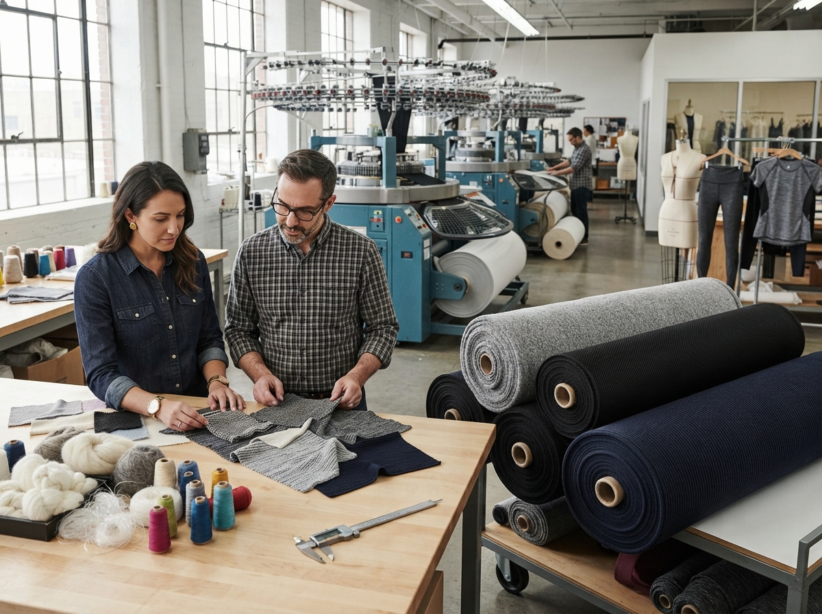 the journey from fiber and yarn samples to knitted fabric rolls and finished garments